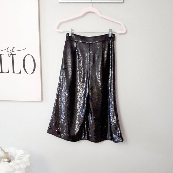 NWT Maje black sequin high waist wide leg cropped culottes, XS - Picture 8 of 9